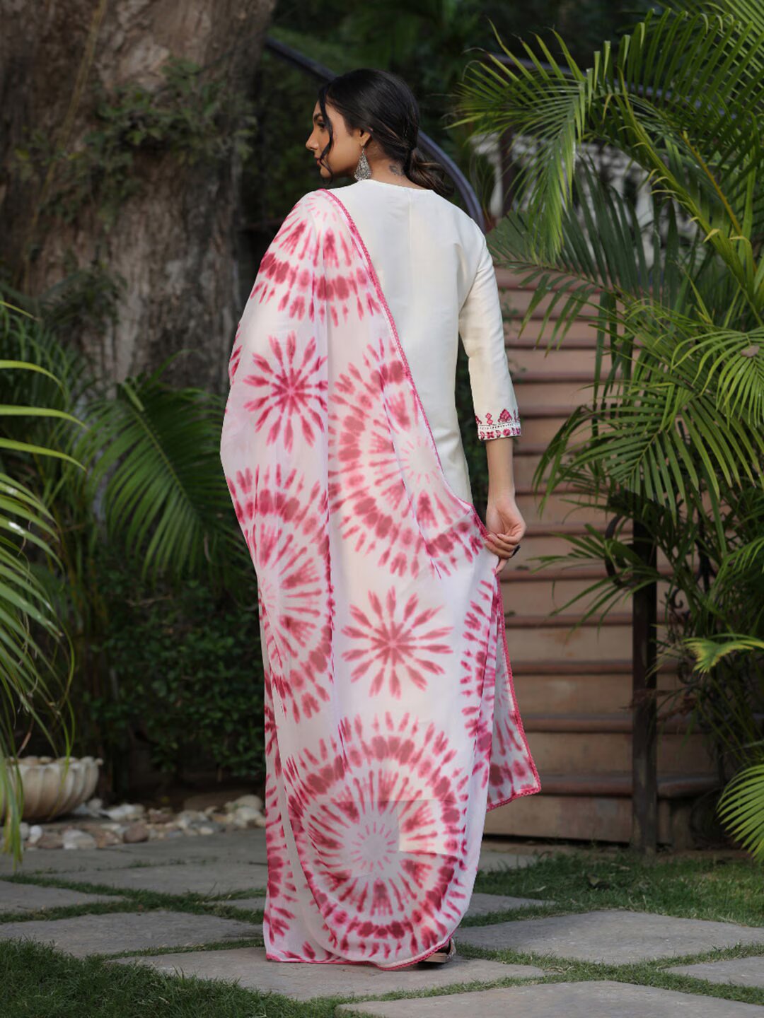 Floral Embroidered Straight Kurta With Trousers & Dupatta