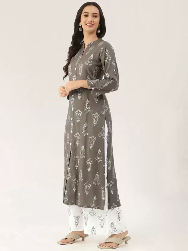 Women Mandarin Collar Viscose Rayon Kurta and Palazzo Set