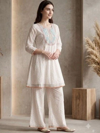 Women Ethnic Motifs Embroidered Empire Thread Work Kurti with Palazzos