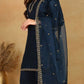 Blue Yoke Design Straight Kurta with Trousers & Dupatta