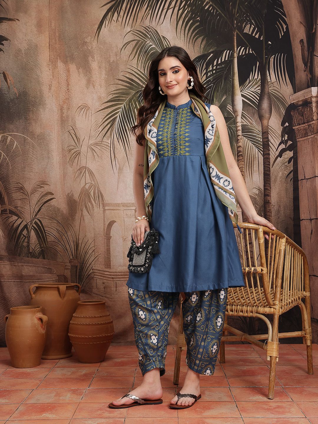 Women Yoke Design Empire Kurta with Salwar & With Dupatta