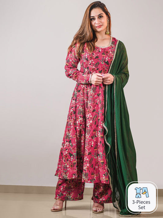 Floral Printed Kurta with Palazzo and Dupatta