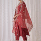 Ethnic Motifs Embroidered Notched Neck Straight Kurta with Trousers & Dupatta