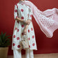 Maroon & Off White Geometric Printed Pure Cotton Kurta with Palazzos & With Dupatta