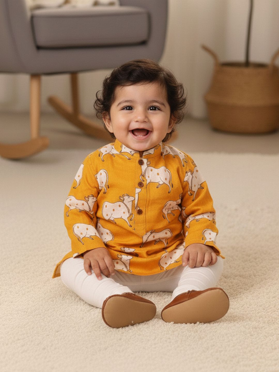 Printed Pure Cotton Round Neck Kurta & Pyjamas