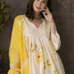 Embroidered Pleated Chikankari Pure Cotton A-Line Kurta With Trousers & Dupatta