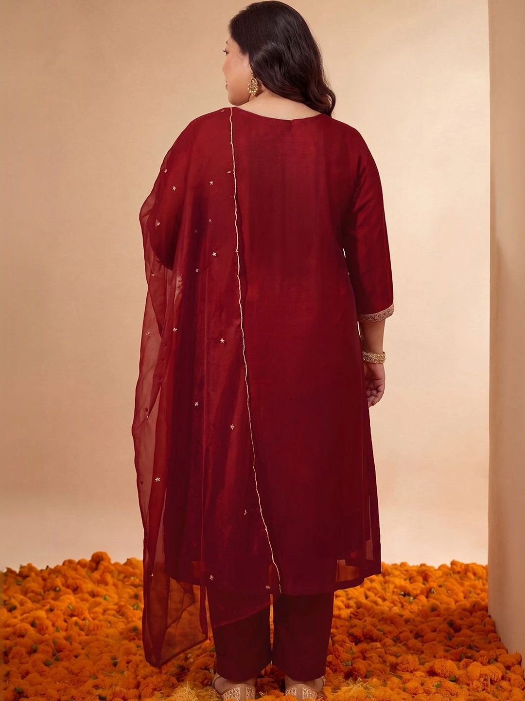 Women Ethnic Motifs Embroidered Angrakha Kurta with Trousers & With Dupatta