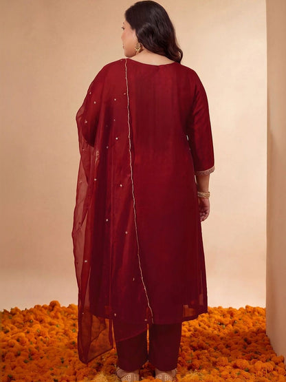 Women Ethnic Motifs Embroidered Angrakha Kurta with Trousers & With Dupatta