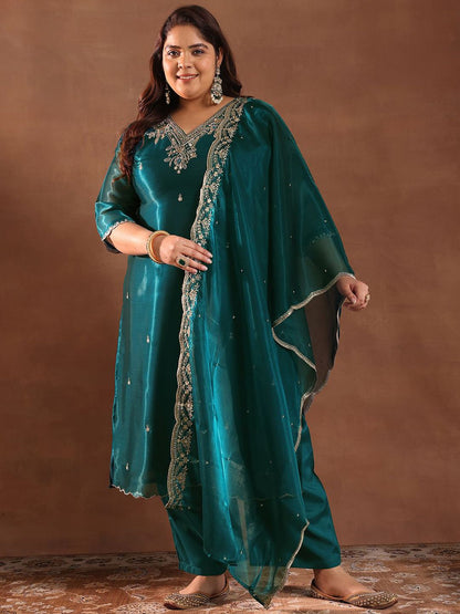 Plus Size Women Ethnic Motifs Kurta with Trousers & With Dupatta