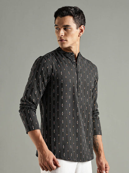 Striped Thread Work Kurta