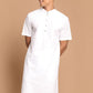 Men White Solid Cotton Linen Blend Half Sleeves Kurta