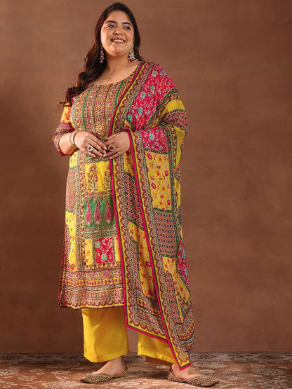 Extra Love By Libas Plus Size Women Ethnic Motifs Printed Kurta with Palazzos & Dupatta