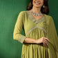 Embroidered V-Neck Kurta With Trousers & Dupatta