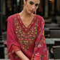 Floral Embroidered Panelled Thread Work A-Line Kurta With Trousers & Dupatta