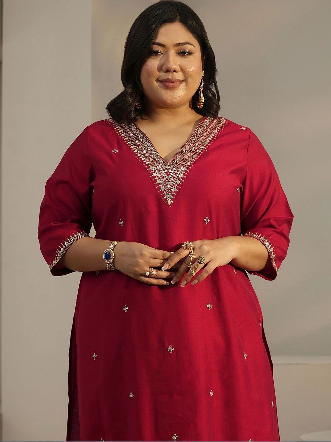 Women Ethnic Motifs Embroidered Regular Thread Work Kurta with Palazzos