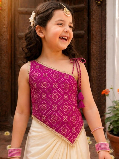 Girls Ethnic Motifs Printed Regular Top with Skirt