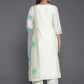 Cream Coloured Ethnic Woven Design Straight Kurta with Trousers & Dupatta