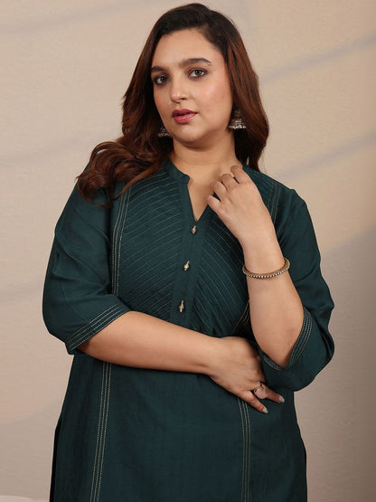 Plus Size Floral Embroidered Kurta with Palazzos & With Dupatta
