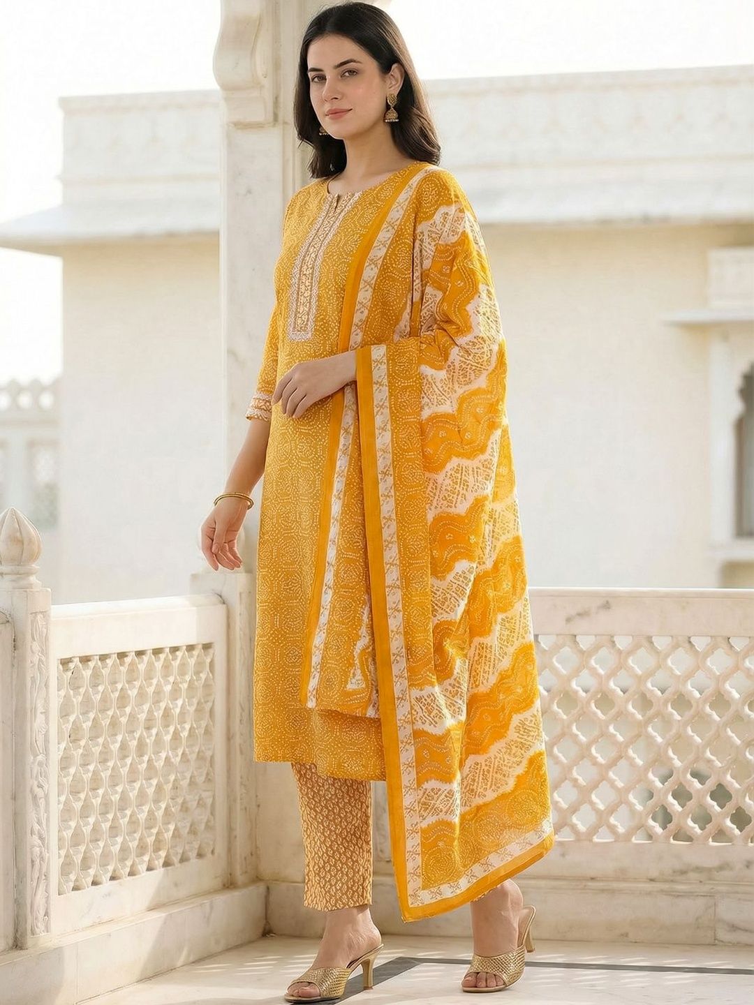 Women Yellow Regular Size Kurta Set Pure Cotton