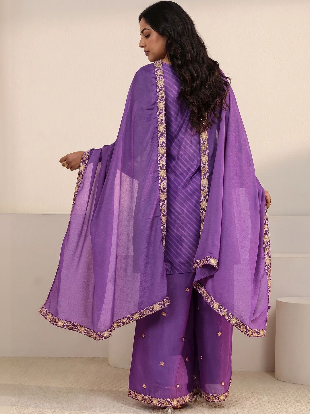 Women Ethnic Motifs Embroidered Regular Thread Work Kurta with Palazzos & With Dupatta