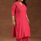 Plus Size V-Neck Regular Straight Kurta With Palazzos & Dupatta