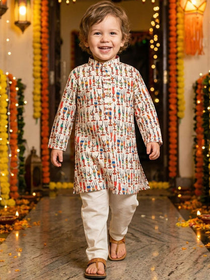 Boys Ethnic Motifs Embroidered Regular Chikankari Pure Cotton Kurta with Pyjamas