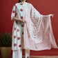 Maroon & Off White Geometric Printed Pure Cotton Kurta with Palazzos & With Dupatta