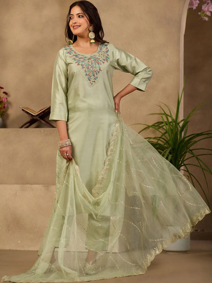 Women Ethnic Motifs Embroidered Regular Thread Work Kurta with Trousers & With Dupatta