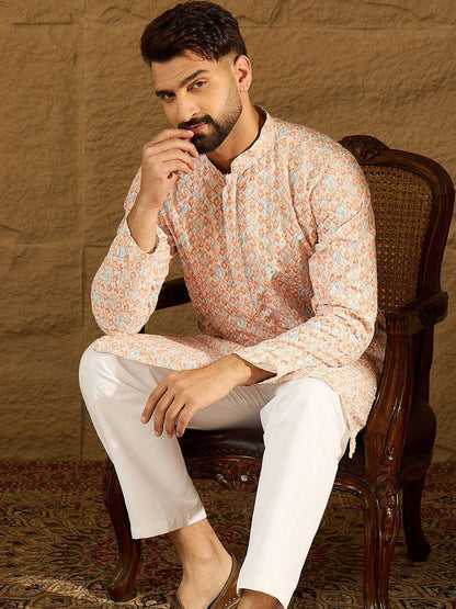 Geometric Printed Mandarin Collar Straight Kurta & Trousers