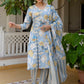 Floral Printed Angrakha Mirror Work Pure Cotton Kurta With Pyjamas & Dupatta