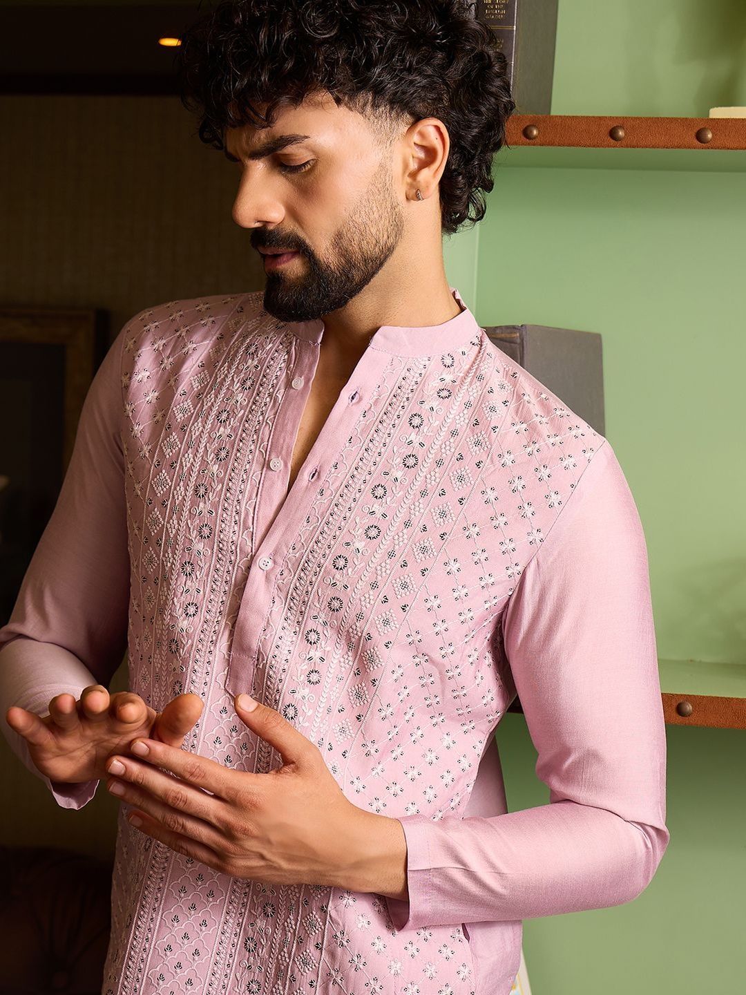 Embroidered Geometric Floral Ethnic Motifs Kurta Pyjama Set