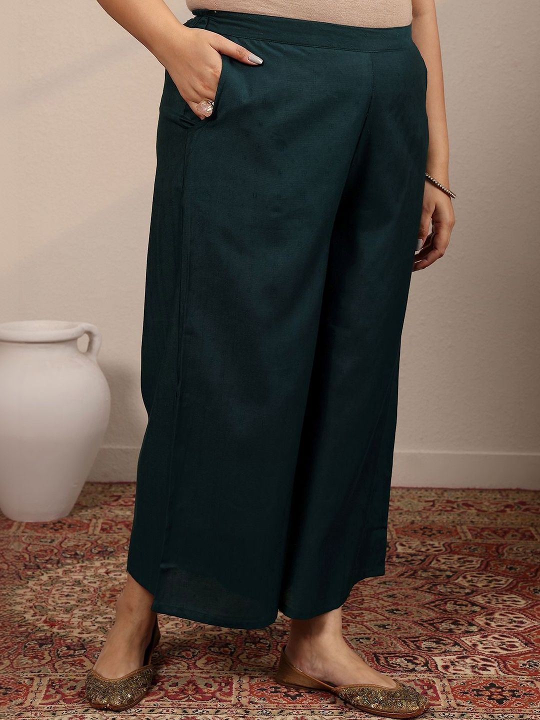 Plus Size Floral Embroidered Kurta with Palazzos & With Dupatta