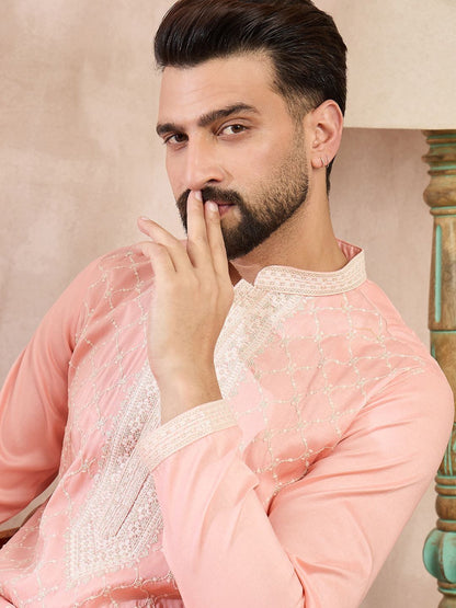 Embroidered Mandarin Collar Kurta & Trousers Kurta Sets