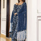 Blue Floral Printed Empire Pure Cotton Anarkali Kurta With Pyjama & Dupatta