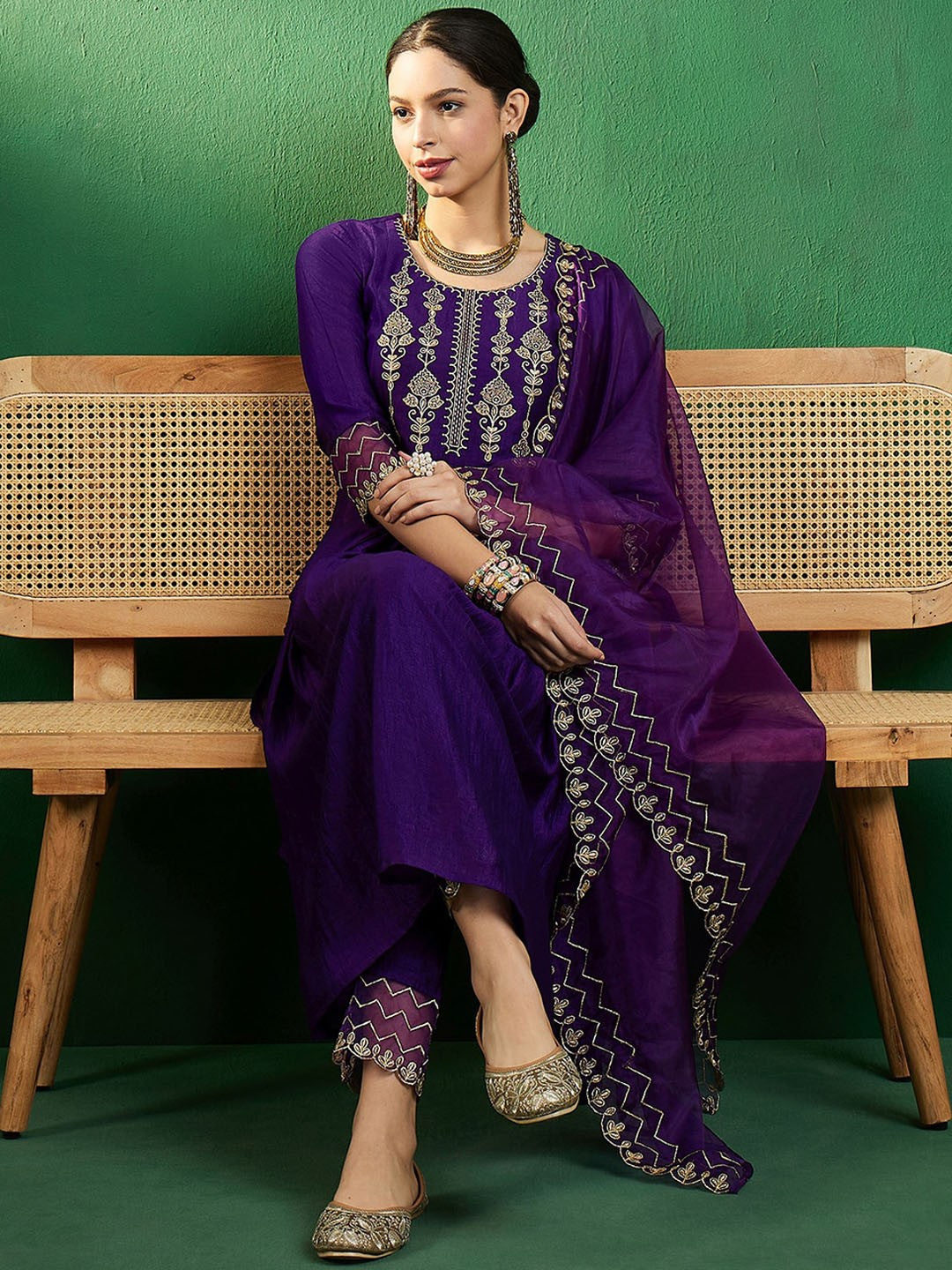 Zari Embroidered A-Line Kurta Sets