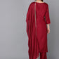 Maroon Ethnic Motifs Yoke Design Zari Sequinned Kurta with Trousers & Dupatta