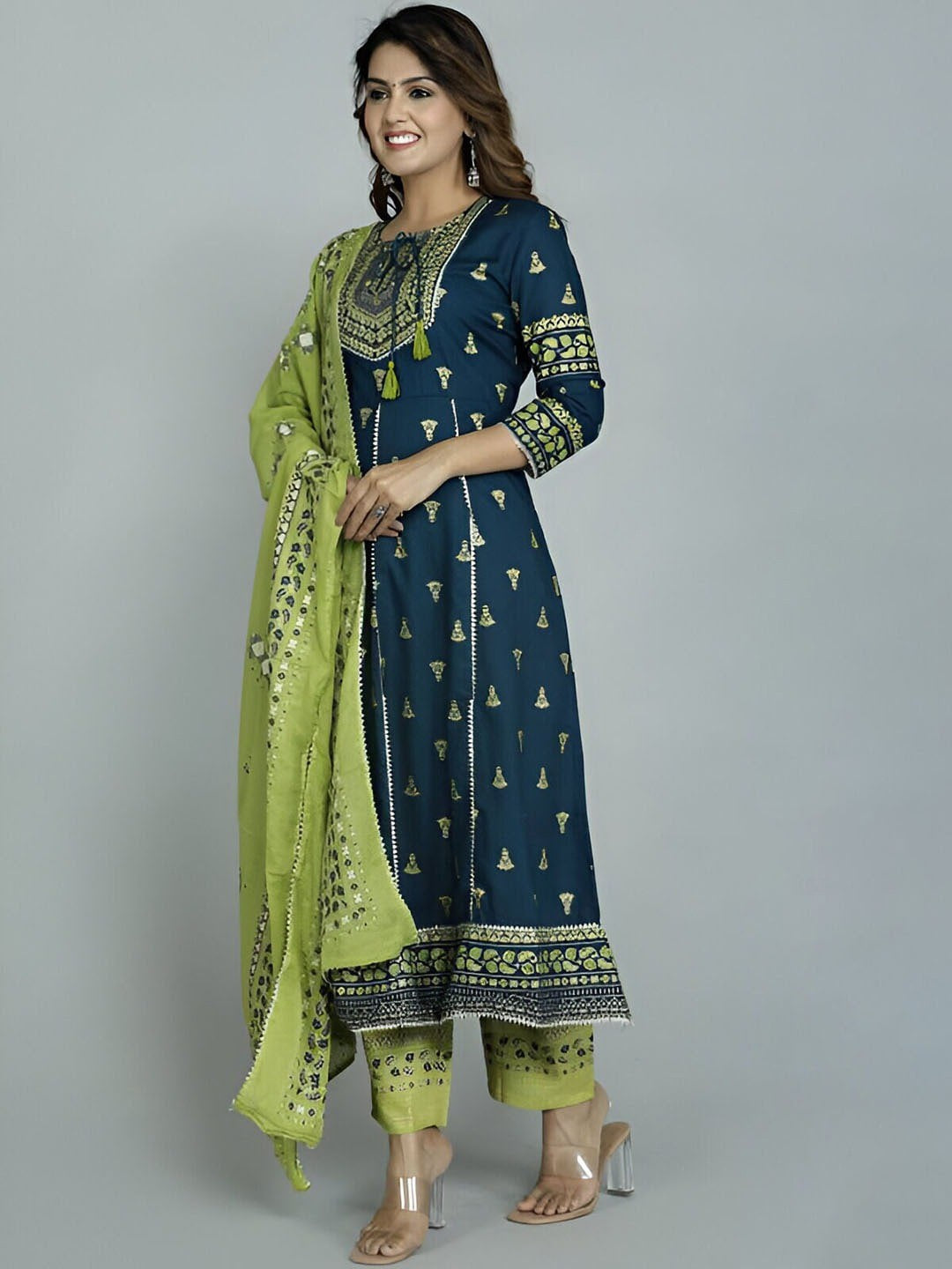 Ethnic Motifs Embroidered Empire Gotta Patti Anarkali Kurta With Trouser & Dupatta