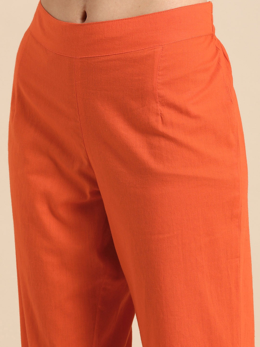 Women Orange Dyed Pure Cotton Kurta with Trousers