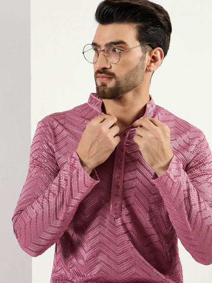 Chevron Embroidered Sequinned Straight Kurta