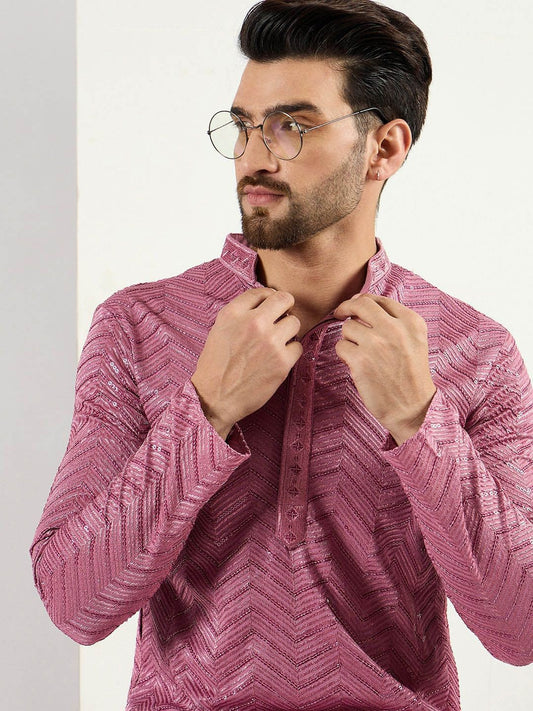 Chevron Embroidered Sequinned Straight Kurta