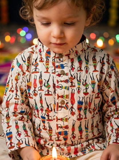 Boys Ethnic Motifs Embroidered Regular Chikankari Pure Cotton Kurta with Pyjamas