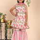 Girls Floral Printed Empire Gotta Patti Kurta with Sharara & Dupatta