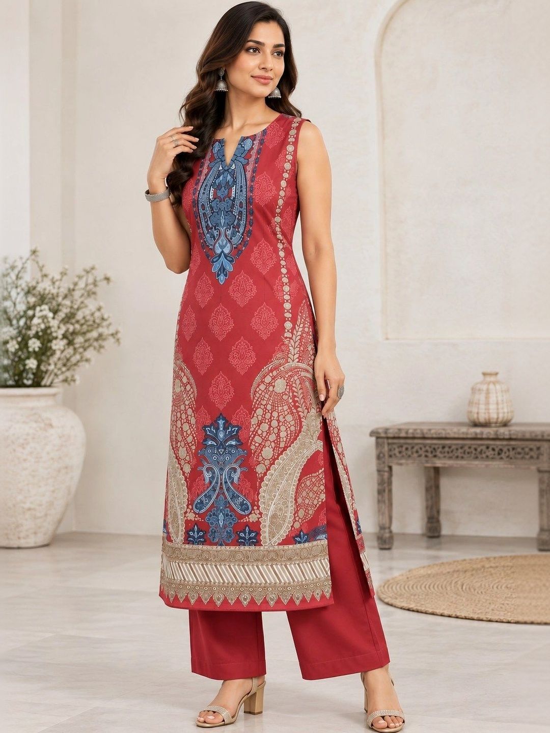 Women Ethnic Motifs Printed Regular Pure Cotton Kurta with Palazzos