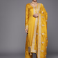 Women Mustard Yellow Floral Motifs Sequinned Kurta with Trousers & With Dupatta