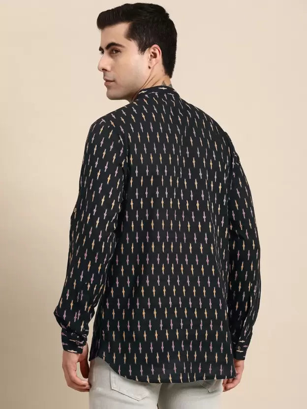 Geometric Printed Band-Collar Pure Cotton Kurta