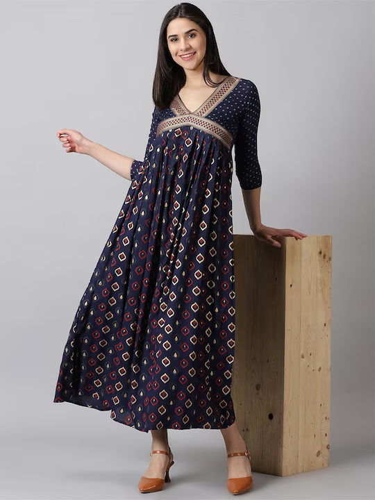 Ethnic Motifs Printed V-Neck Maxi Dress