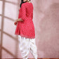 Pink Ethnic Motifs Printed & Embroidered Empire Anarkali Kurti With Dhoti Pant