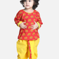 Boys Red & Yellow Ethnic Motifs Printed Pure Cotton Kurta With Dhoti Pants