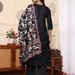 V-Neck Black Straight Kurta With Trouser & Dupatta