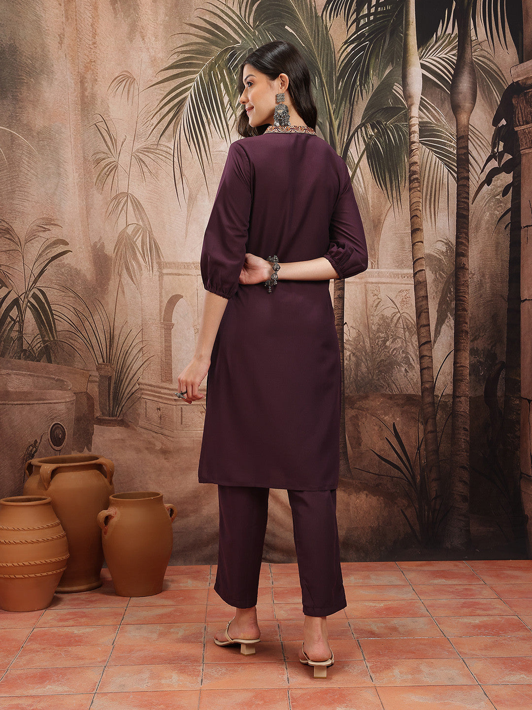 Thread Work Kurta with Trousers - Amy's Cart